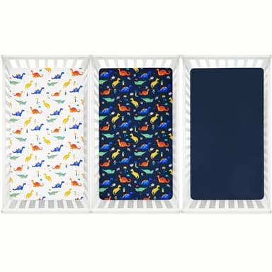 david's kids 3 Pack Fitted Crib Sheets, Ultra Soft Breathable Comfortable Baby Sheet Set for Boys Girls Neutral, 28x52 Inch Fits Standard Crib and Toddler Mattresses, Dinosaur - Image 7