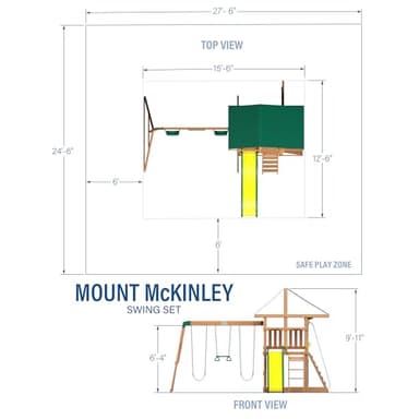 Backyard Discovery Mount Mckinley Cedar Wood Swing Set with Wave Slide, Play Deck, Double Rock Wall, Rope Ladder, Web Swing, Belt Swings, Toy Telescope, Steering Wheel, Sandbox Area, Outdoor Playset - Image 3