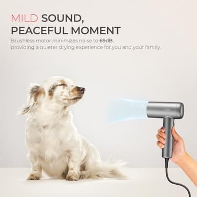 TYMO Hair Dryer with Diffuser, 1500W High-Speed Professional AIRHYPE Lite Blow Dryer with Comb for Fast Drying, 110,000RPM Brushless Motor, 200 Million Ionic Hairdryer, 3 Speeds & 4 Temps, Low-Noise - Image 8
