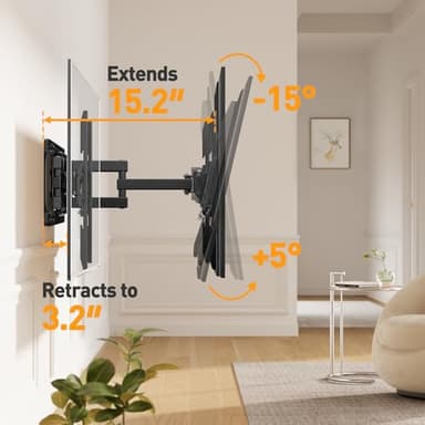 Perlegear Full Motion TV Wall Mount for 26-65 inch TVs, TV Bracket Supports Swivel Articulating Level Extension Tilt Arms, Max VESA 400x400mm up to 99lbs, 16" Wood Studs, PGMFK4 - Image 6