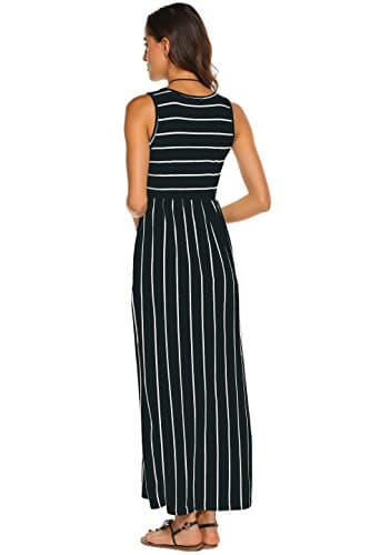 Hount Women's Summer Dresses 2025 Casual Beach Sleeveless Striped Racerback Boho Vacation Sun Dresses with Pockets Plus Size (Black, X-Large) - Image 4