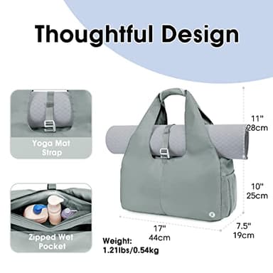 sportsnew Yoga Gym Bags for Women with Shoes Compartment and Wet Dry Storage Pockets with Adjustable Yoga Mat Holder, Grey - Image 2