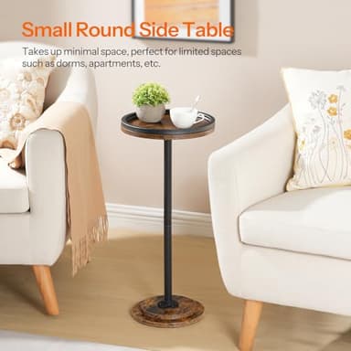 HOOBRO Small Round Side Table, Drink Table, Coffee Martini Table with Pedestal for Small Spaces in Living Room, Bedroom, Sofa Couch, Rustic Brown BF168BZ01 - Image 4