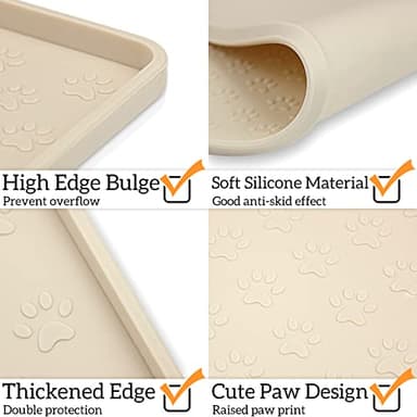 Ptlom Silicone Pet Placemat for Dog and Cat, Waterproof Non-Slip Pet Feeding Bowl Mats for Food and Water, Small Medium Large Tray Mat Prevent Residues from Spilling to Floor, Beige, 18" 12" - Image 4