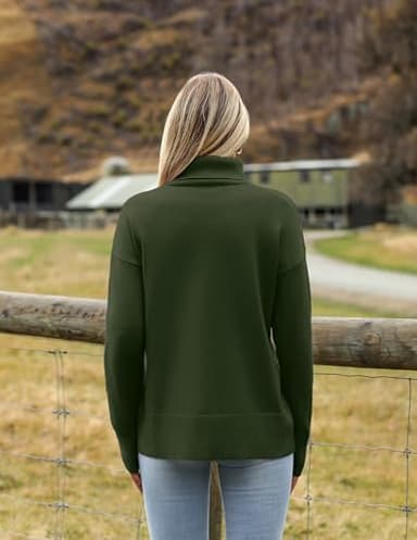 Zeagoo Women's Turtleneck Sweater 2025 Fall Winter Chunky Knitted Pullover High Low Hem Trendy Basic Jumper Top Army Green - Image 4