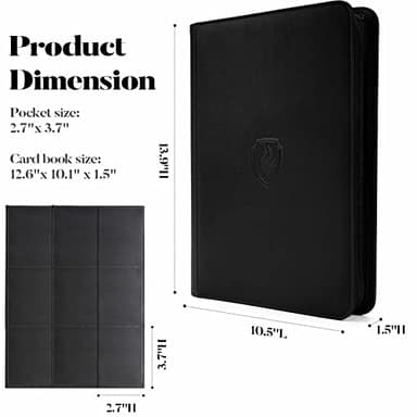 Premium Zip Card Binder, Fabmaker 9 Pocket Trading Card Binder, PU Cover Zipper Card Collection Album, Sturdy 360 Side-Loading Card Folder Holder for MTG, TCG, Game Cards, Sports Cards, Black - Image 6