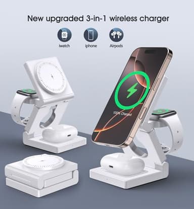 3 in 1 Wireless Charging Station for Apple Multple Devices - Foldable Magnetic Wireless Charger Dock -Travel 18W Charging Pad for iPhone 17 16 15 14 13 12 Pro/Pro Max/Plus/Watch & Airpods All Series - Image 5