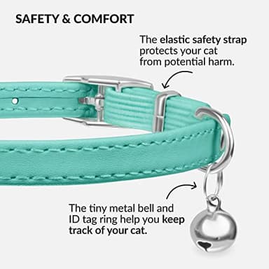 CollarDirect Leather Cat Collar with Bell - Kitten Collar, Small and Big Cat Collar for Boy Cats, Girl Cats with Safety Elastic Strap (Neck Fit 8"-11", Mint Green) - Image 3