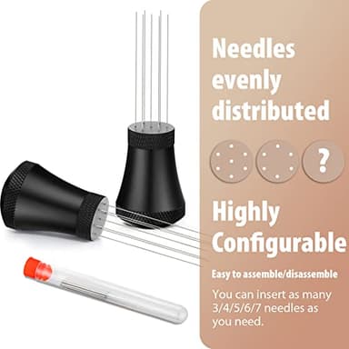 WDT Espresso Distribution Tool Espresso Stirrer Tools for Barista, 0.35mm 7 Needles Espresso Coffee Stirrer with Extra 7 Replaceable Needles, Aluminum Alloy Handle with Stand (Black) - Image 2