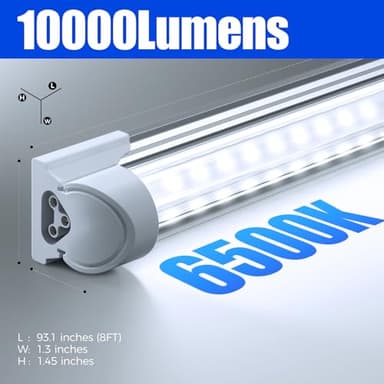 Barrina 8FT LED Shop Lights, 72W 10000LM 6500K, Clear Cover Linkable Tube Light, T8 V Shape Ceiling Lights for Garage, Warehouse, Workshop, 10 Pack - Image 3