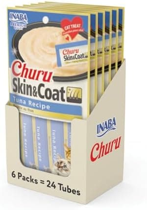 INABA Churu Lickable Purée Natural Cat Treats for Skin and Coat with Omega Oils, Taurine and Vitamin E, 0.5 Ounces Each, 24 Tubes (Four Per Package), Tuna Recipe - Image 3