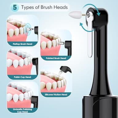 Tooth Polisher, Rechargeable Teeth Polisher with 5 Brush Heads, 4 Speed Modes, Tooth Whitening Kit for Cleaning and Polishing, LED Light, 3 Polish Pastes, IPX6 Waterproof Teeth Cleaning Tools, Black - Image 3