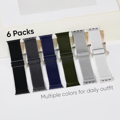 6 Pack Stretchy Solo Loop Compatible with Apple Watch Band 45mm 46mm 44mm 42mm 49mm 41mm 40mm 38mm Men Women, Braided Elastic Nylon Strap for iWatch Series 10 9 8 7 6 5 4 3 11 SE SE 2/3 Ultra Ultra 2 - Image 5