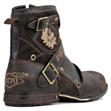 OSSTONE Moto Boots for Men Fashion Zipper-up Leather Chukka Boots Casual Shoes 5008-1-D-11 Brown - Image 6