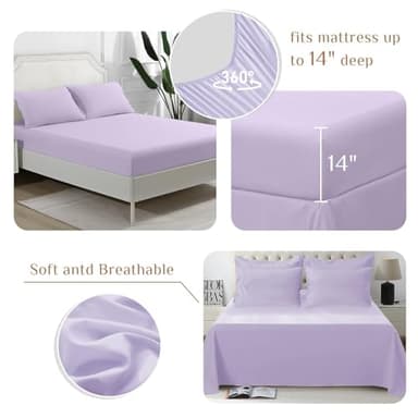 JOLLYVOGUE Queen Comforter Set, Ultra-Soft Bed in a Bag Queen Size 7 Pieces, Oeko-TEX Certified Bedding Set with Down Alternative Comforter, Sheets, Pillowcases & Shams, Lavender - Image 4