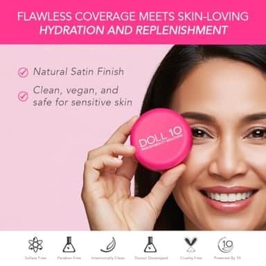 Doll 10 Peptide Bounce Balm Foundation™ – Hydrating, Age-Defying Foundation for Older Women, All Skin Types – Vegan, Clean, Natural, Medium Buildable Coverage, Blurs Fine Lines - [Light/Medium] - Image 7