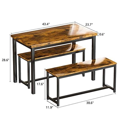 AWQM Dining Room Table Set, Kitchen Table Set with 2 Benches, Ideal for Home, Kitchen and Dining Room, Breakfast Table of 43.3x23.6x28.5 inches, Benches of 38.5x11.8x17.5 inches, Rustic Brown - Image 7