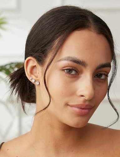 6 Pairs Stud Earrings Set, Hypoallergenic Cubic Zirconia 316L Earrings Stainless Steel CZ Earrings 3-8mm (Steel color) - Image 9