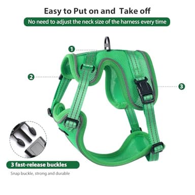 Rttochfy Cat Harness and Leash Set, Adjustable and Reflective Cat Vest, Escape Proof Kitten Harness, Easy to Put on with 3 Buckles for Cats Walking and Traveling (Green, M) - Image 2