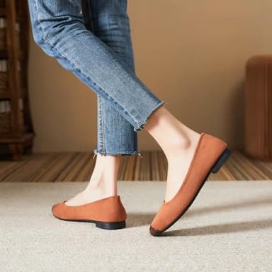 hash bubbie Women's Flats Shoes Ballet Flats Womens Round Toe Memory Foam Comfortable Dress Shoes Faux Suede Slip on Loafers for Women（Brown.US8） - Image 6