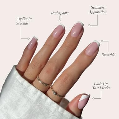 Glamnetic Press On Nails - Classy French | Medium Square Fake Nails, Trendy Micro French Tip, Salon Quality | 15 Sizes - 30 Nail Kit - Image 3