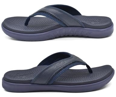 KuaiLu Mens Leather Sport Flip Flops Comfort Orthotic Thong Sandals with Plantar Fasciitis Arch Support for Outdoor Summer - Image 8