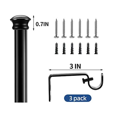 Standard Decorative Window Curtain Rods 30 to 88 Inch,5/8 Inch Diameter Small Curtain Rod Set, Heavy Duty Drapery Rods with Brackets Black - Image 5