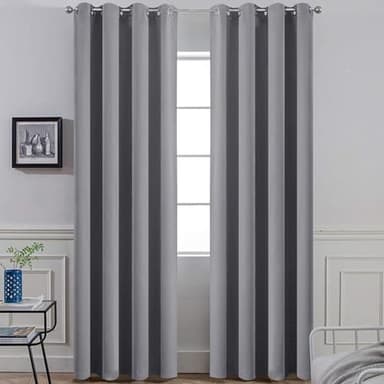 Yakamok Room Darkening Gray Blackout Curtains, Light Blocking Thermal Insulated Grommet Drapes for Bedroom Living Room, 52W x 84L, Grey Curtains, 2 Panels, 2 Tie Backs Included - Image 2
