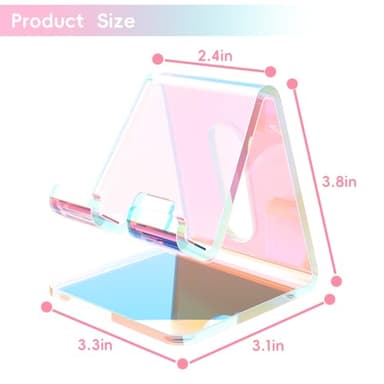 Crpich Acrylic Cell Phone Stand, Portable Phone Holder, Phone Stand for Desk, Compatible with Phone16 15 14 13 12 Pro Max Mini 11, Switch, Android Smartphone, Pad, Tablet, Iridescent Color - Image 3