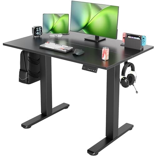 Seang Electric Standing Desk Adjustable Height, 40 x 24 Inch Sit Stand Desk with T-Shaped Frame, 3 Memory Presets & Cable Management for Home Office Computer Workstation, Black Frame/Black Top - Image 1