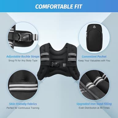 ZELUS Weighted Vest, 6lb/8lb/12lb/16lb/20lb/25lb/30lb Weight Vest with Reflective Stripe for Workout, Strength Training, Running, Fitness, Muscle Building, Weight Loss, Weightlifting, Black(12 lb) - Image 2