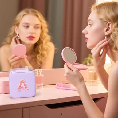 Nuozme Bling Sparkly Initial Jewelry Case,Personalized Gifts for Teen Girls,Kids,Women,Brides, Bridesmaids, Glitter Rhinestone Travel Jewelry Box,Easter Birthday Christmas Gifts, Small Size (Purple A) - Image 8