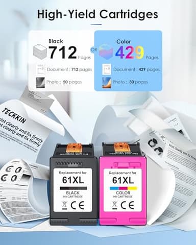 61XL Ink Cartridge Replacement for HP Ink 61 for HP 61 Ink Cartridge Combo Pack Fit for HP Envy 4500 5530 4501 4502 DeskJet 1000 1010 1510 2050 2510 2540 OfficeJet 2620 4630 (1 Tri-Color, 1 Black) - Image 3