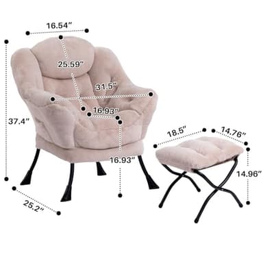 HollyHOME Lazy Chair with Foldable Ottoman, Accent Comfy Lounge Armchair and Folding Footrest Stool, Leisure Sofa Reading Chair and Footstool for Living Room, Bedroom, Dorm,Faux Fur Light Camele - Image 3