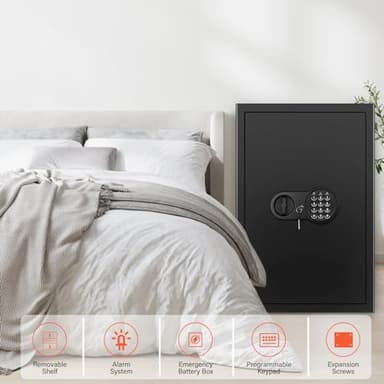 23.62'' Tall Extra Large Home Safe Box, Safe with Fireproof Waterproof Document Bag, Digital Keypad and 3 Removable Steel Shelves, Security Box for Money Medicines Jewelry Valuables - Image 8