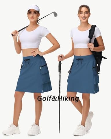 MIVEI 20" Women's Hiking Cargo Skorts Skirts with Zipper Pockets Knee Length Golf Tummy Control Quick Dry Long Skort Navy Blue - Image 5