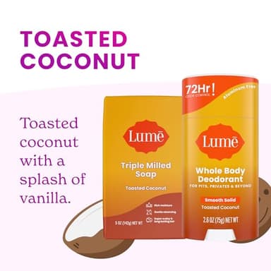 Lume Whole Body Deodorant And Soap - 2.6 Ounce Smooth Solid Stick With 72 Hour Odor Control and 5 Ounce Triple Milled Soap - Aluminum Free, Baking Soda Free and Skin Loving (Toasted Coconut) - Image 3