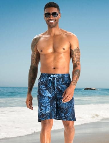 APTRO 2 in 1 Men's Swim Trunks 9" with Zipper Pockets Bathing Suit Built-in Board Shorts Swimwear Long Shorts Palm Blue 1X - Image 3