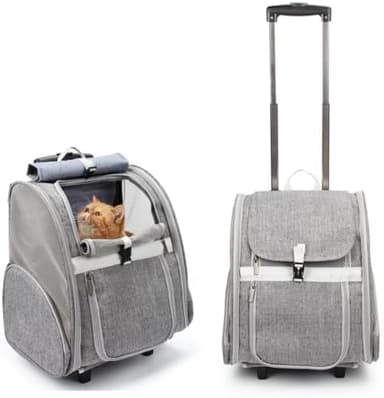 Lollimeow Pet Rolling Carrier, Dog Backpack with Wheels,Cats,Puppies Travel Bag with Wheels,Dog Trolley(Grey - Image 3