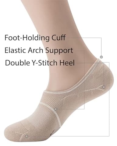 Pro Mountain No Show Socks Women Wide Toe Box For Health Y Heel Forefoot Size M Beige 4 Pack Cotton Cushion Footies Loafer Sneakers US Shoe 8-10 - Image 4