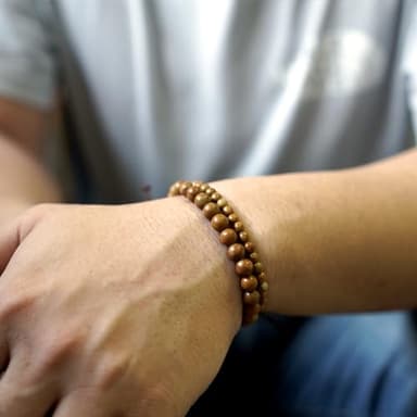 2 Pcs Natural Gemstone Beaded（4mm/6mm）Healing Jewelry，Handmade Adjustable Bracelet for Man Women,Matching Bead Couple Bracelets for Boyfriend Girlfriend (Wood-Grain Yellow) - Image 2