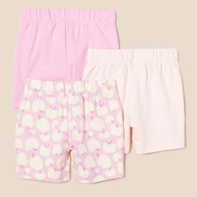 Amazon Essentials Unisex Babies' Cotton Pull-On Shorts, Pack of 3, Pink/Apples, 6-9 Months - Image 2