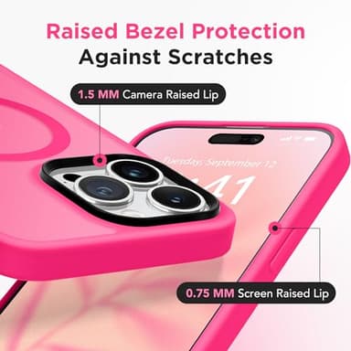 GONEZ Magnetic for iPhone 15 Pro Max Case,Compatible with MagSafe,[Military-Grade Drop Protection][Anti-Fingerprint] Slim Translucent Matte Back Shockproof Phone Protective Case(Hot Pink) - Image 5
