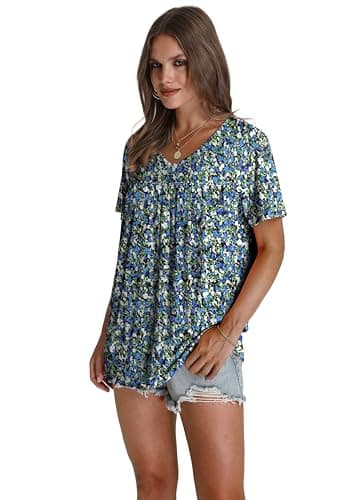Womens Tops Dressy Casual Hawaiian Shirts Boho Tops V Neck Plus Size Spring Summer T 2025 Loose Fit Blouses Tunic Floral Oversized Tshirts Maternity Shirts Beach Vacation Clothes Teacher Outfits XXL - Image 3