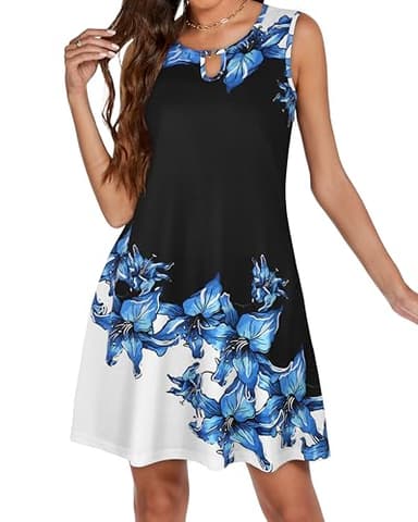Summer Dresses for Women Casual Sleeveless Sundress Floral Loose Fit Beach Cover Up with Pocket（Blue Floral, 3XL - Image 4