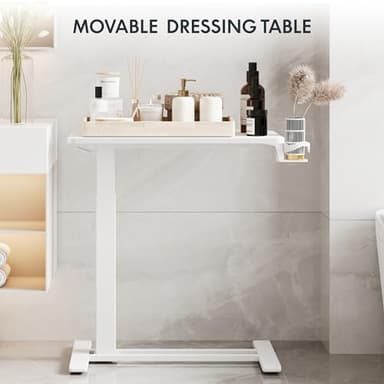 FLEXISPOT H7 Adjustable Overbed Bedside Table with Wheels Pneumatic Mobile Standing Desk Laptop Desk Rolling Computer Cart Movable Overbed Table Hospital Home Use(27.6" W x 15.7" D, White) - Image 7