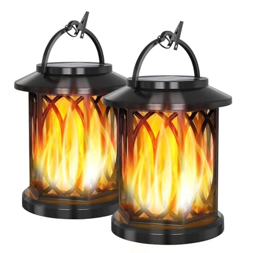 Yuyotrre Solar Lanterns - Waterproof, Flickering Flame Outdoor Lanterns for Yard, Porch, Path, Balcony, Patio Decor - 2 Pack - Image 1