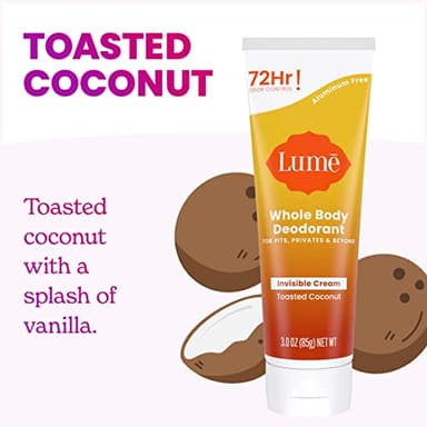 Lume Whole Body Deodorant - Invisible Cream Tube - 72 Hour Odor Control - Aluminum Free, Baking Soda Free, Skin Safe - 3.0 ounce (Toasted Coconut) - Image 3