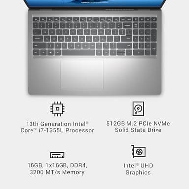 Dell 15 Laptop DC15250-15.6-inch FHD 120Hz Display, 13th Gen Intel Core i7-1355U, 16GB DDR4 RAM, 512GB SSD, Intel UHD Graphics, Windows 11 Home, Onsite Service - Platinum Silver - Image 10