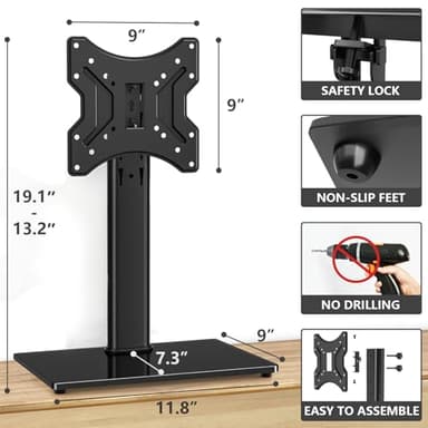 TVON Universal TV Stand Base, Swivel Table Top TV Stand for 20-43 inch TVs/Monitors with 4 Level Height Adjustment and Tempered Glass Base, Holds up to 88 Lbs, VESA 200x200mm - Image 5